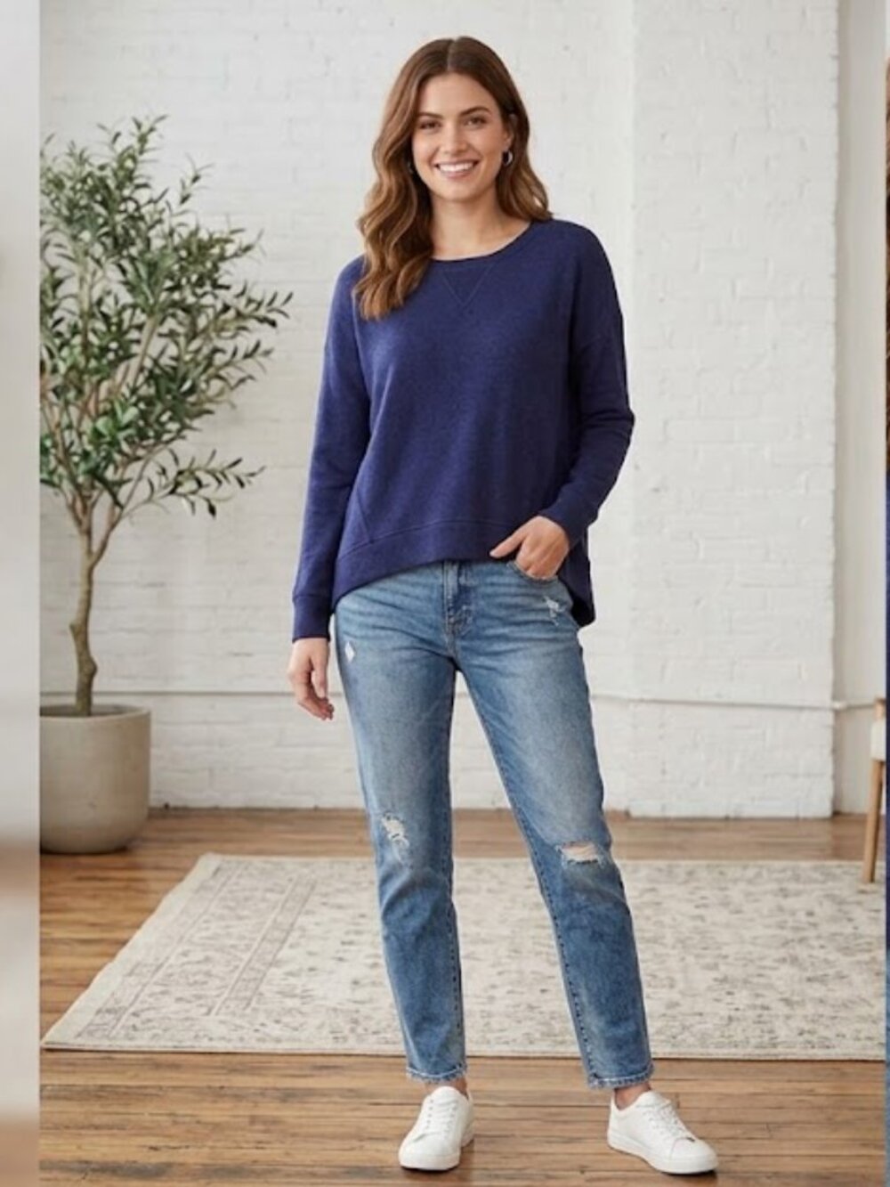 Cynthia Rowley Wool Blend Indigo Blue Pullover Sweatshirt Medium High Low Hem